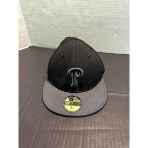 New Era 59 Fifty Philadelphia Phillies All Black Fitted Hat Cap 7 1/4